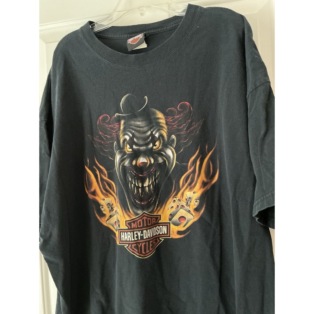 Vintage‎ Harley Davidson Shirt Men 2XL Black Tee Clown Flames Dice Y2K Biker - Picture 3 of 7
